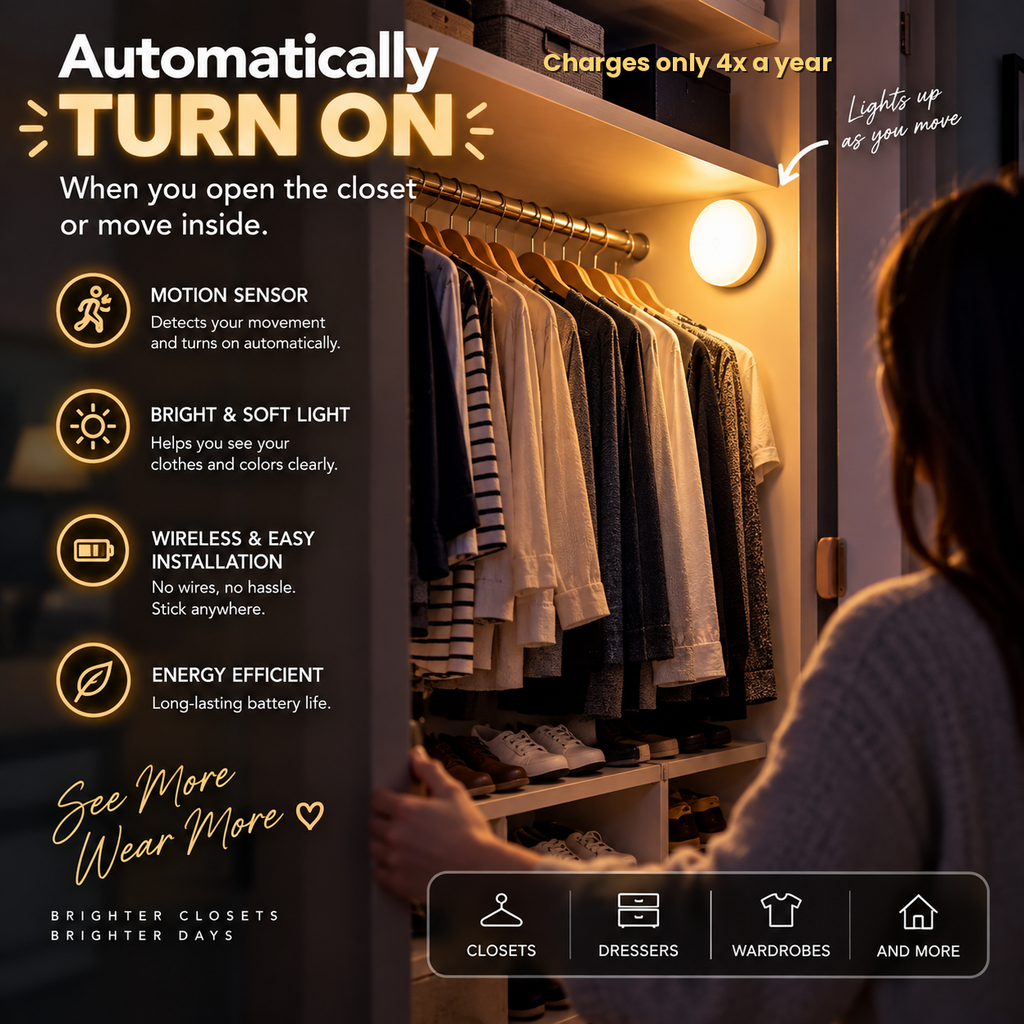 Motion Sensor Light - Wireless LED Detector Lamp for Bedroom, Staircase, Closet, and Room Decor-