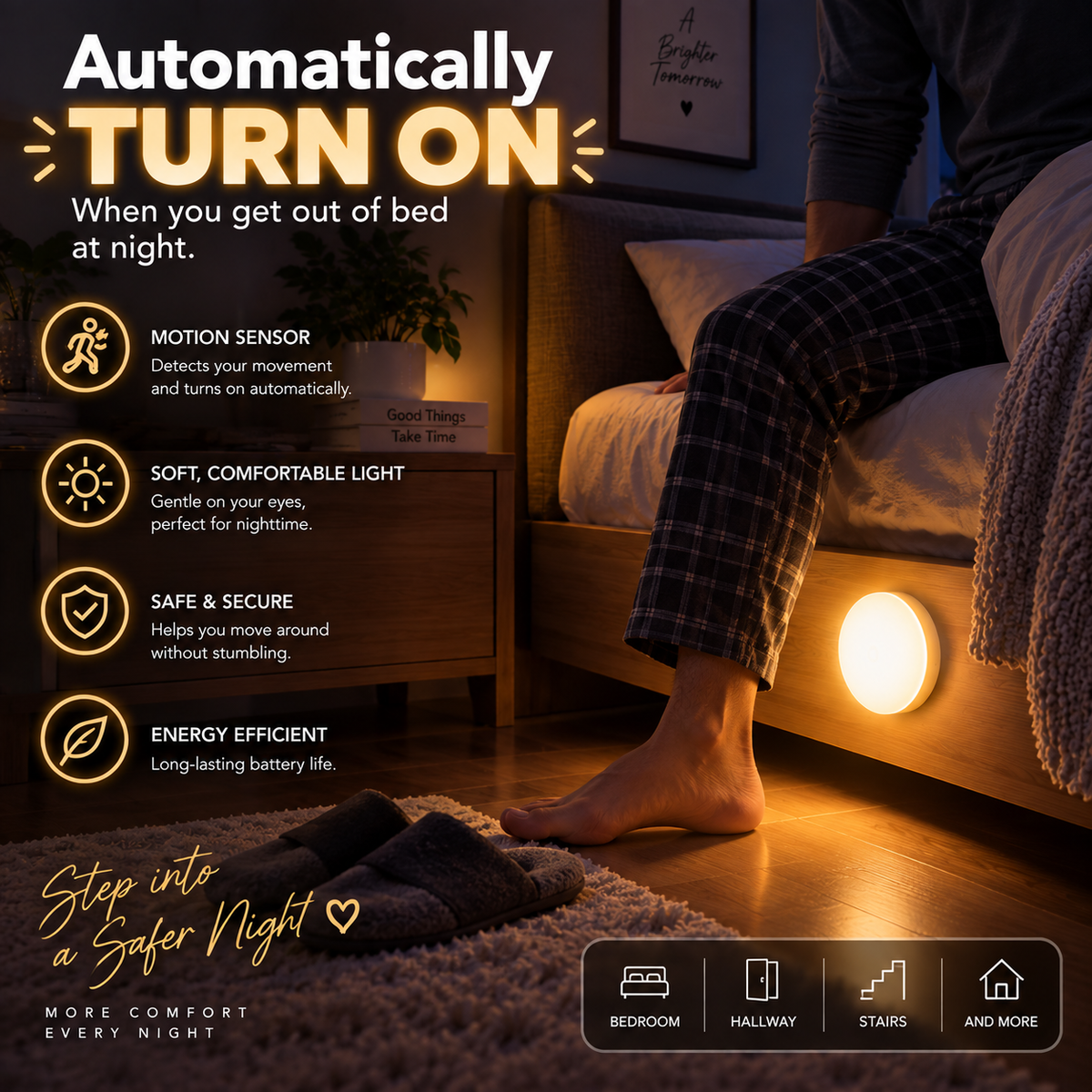 Motion Sensor Light - Wireless LED Detector Lamp for Bedroom, Staircase, Closet, and Room Decor-